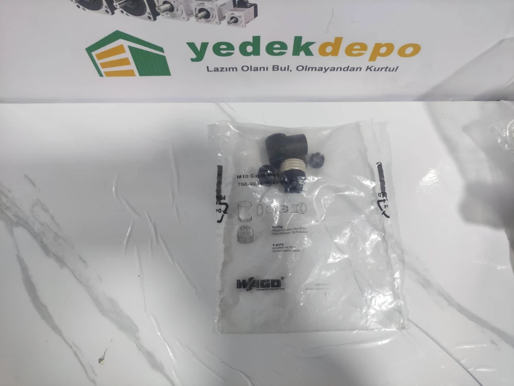 WAGO 756-9214 ( Takılabilir fişli konnektör; 4 kutuplu; M12 soket, dik açılı vida )